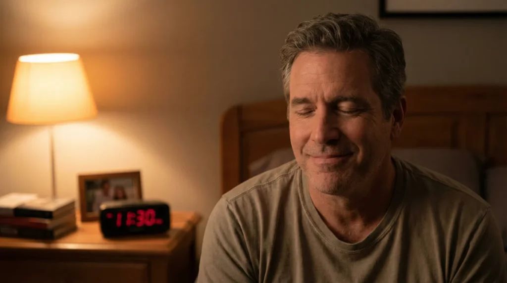 man learning how to stop ringing in ears naturally before sleep