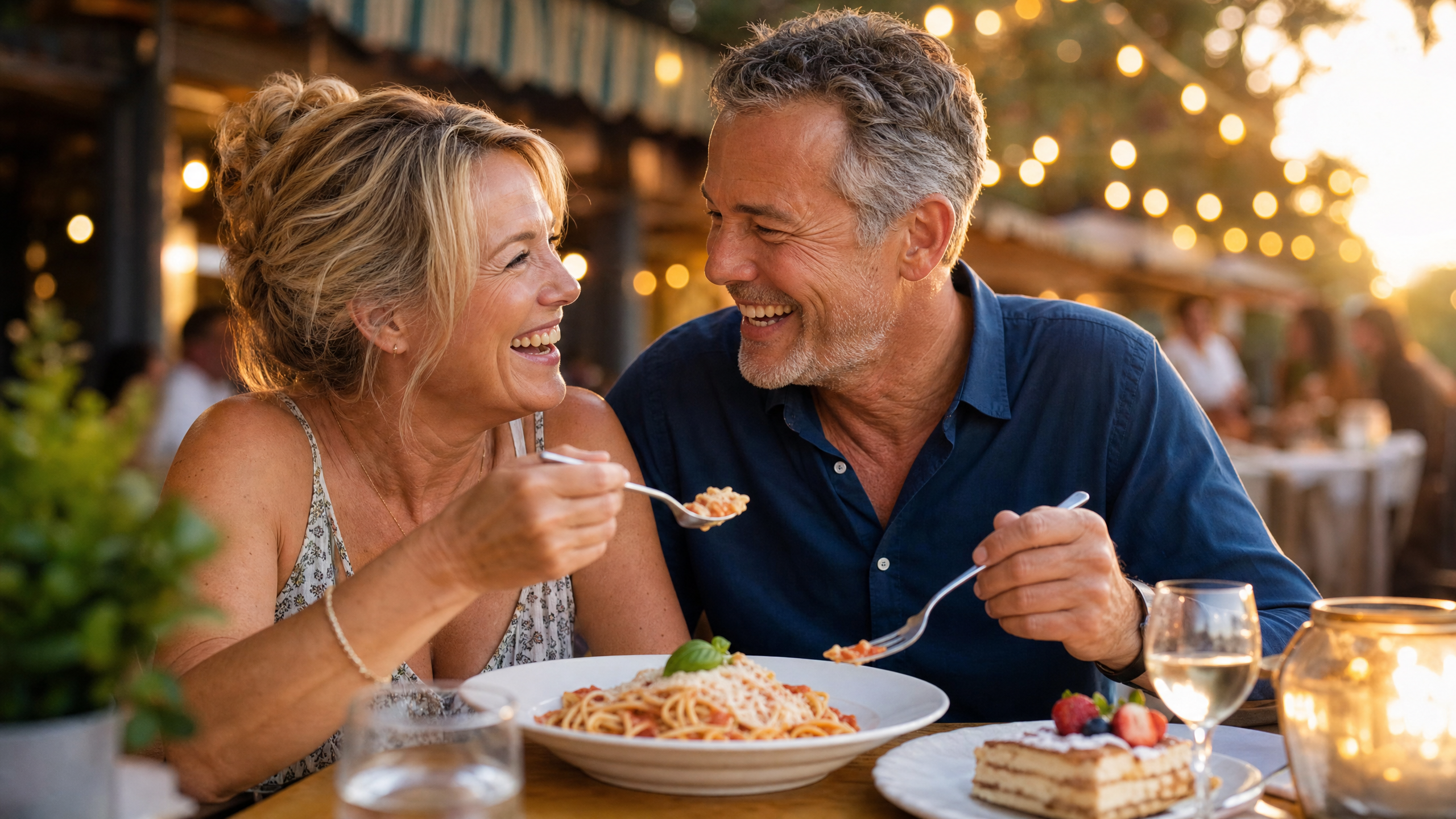 Couple enjoying food freely